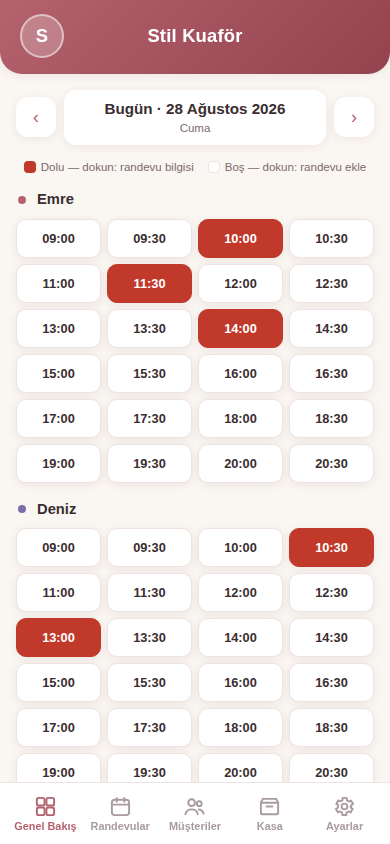 Flux Salon Genel Bakış ekranı