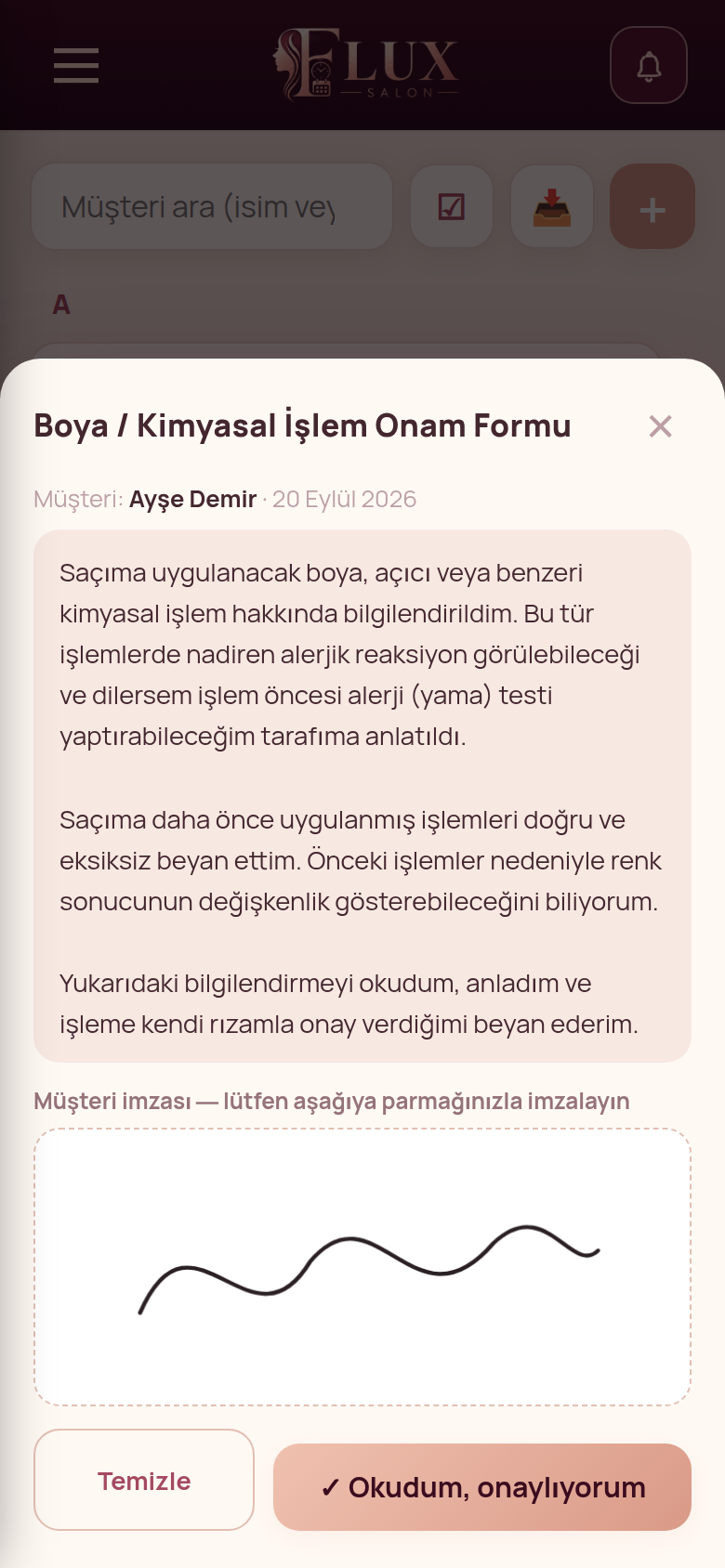 Onam formu parmakla imza ekranı