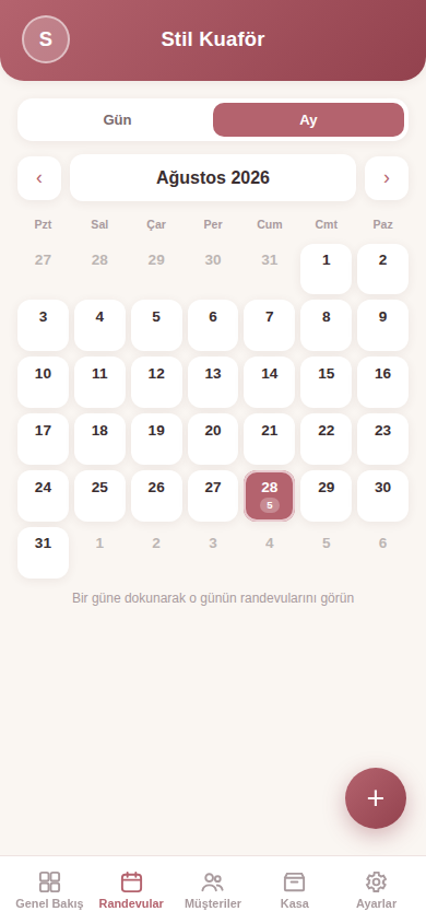 Aylık takvim ekranı